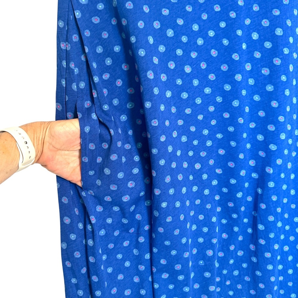 Gudrun Sjoden Dress Midi M Slub Organic Cotton A-Line Pockets Dot Blue Lagenlook - Picture 5 of 15